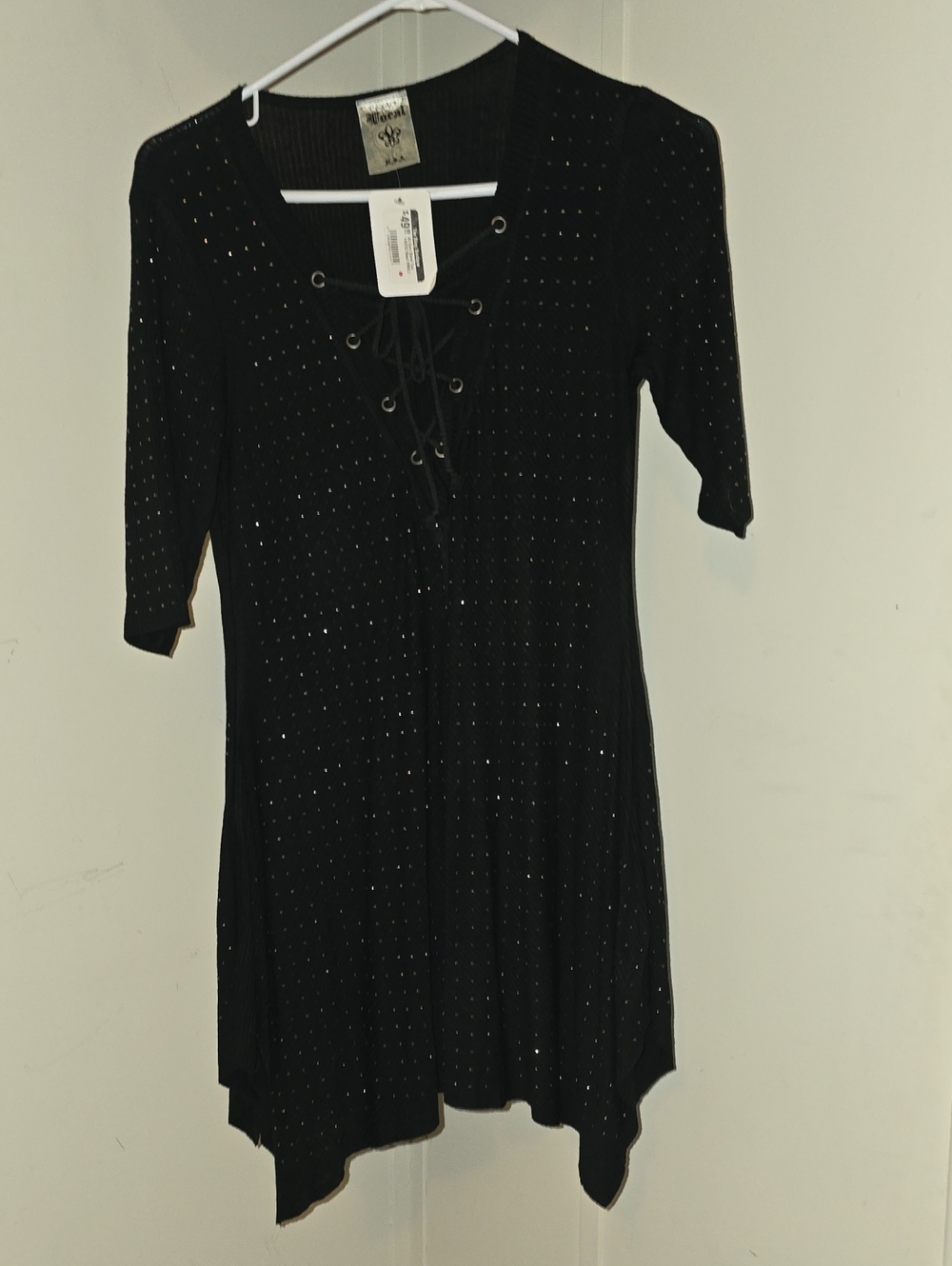 Vocal Black Asymmetrical Lace-Up Dress with Studded Detail